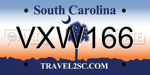 VXW166 South Carolina License Plate