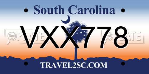 VXX778 South Carolina License Plate