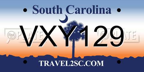 VXY129 South Carolina License Plate