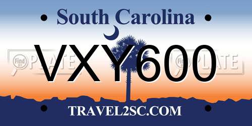 VXY600 South Carolina License Plate