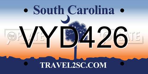 VYD426 South Carolina License Plate