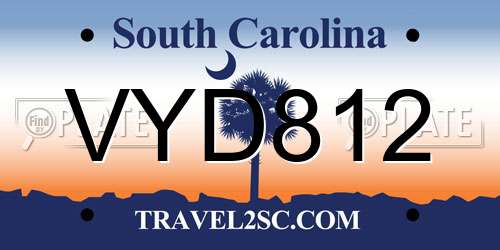 VYD812 South Carolina License Plate