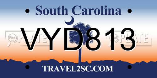VYD813 South Carolina License Plate