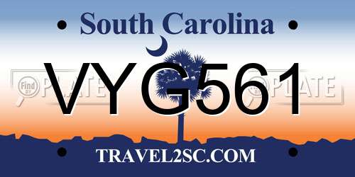 VYG561 South Carolina License Plate