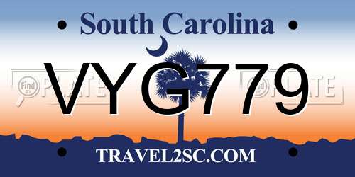 VYG779 South Carolina License Plate