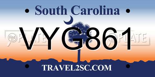 VYG861 South Carolina License Plate