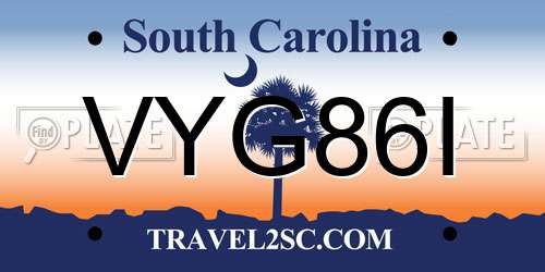 VYG86I South Carolina License Plate