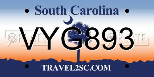 VYG893 South Carolina License Plate