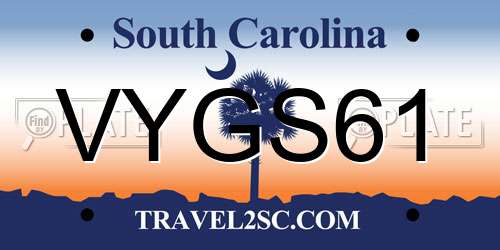 VYGS61 South Carolina License Plate