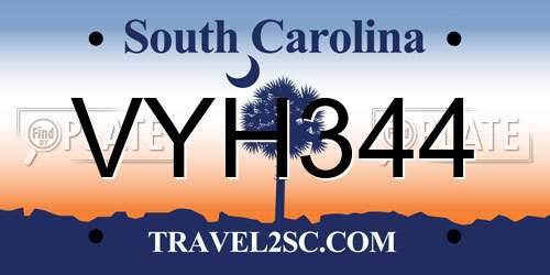VYH344 South Carolina License Plate