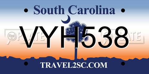 VYH538 South Carolina License Plate