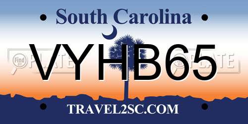 VYHB65 South Carolina License Plate
