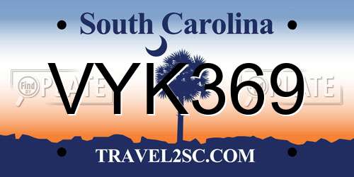 VYK369 South Carolina License Plate