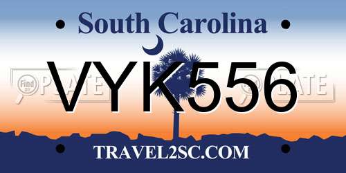 VYK556 South Carolina License Plate