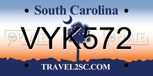 VYK572 South Carolina License Plate