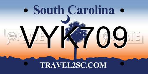 VYK709 South Carolina License Plate