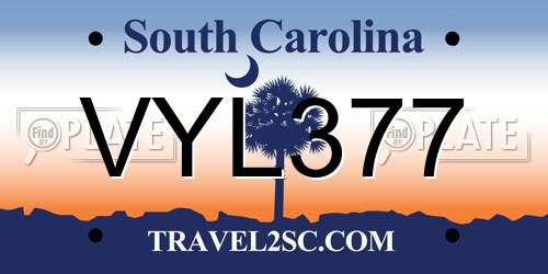 VYL377 South Carolina License Plate