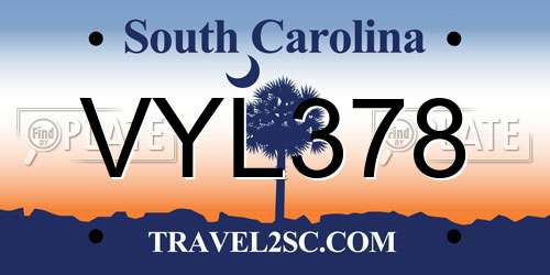 VYL378 South Carolina License Plate