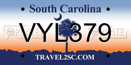 VYL379 South Carolina License Plate