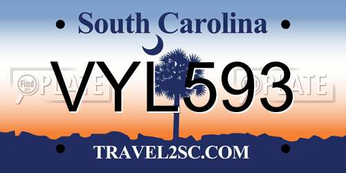 VYL593 South Carolina License Plate