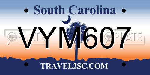 VYM607 South Carolina License Plate