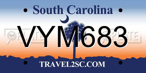 VYM683 South Carolina License Plate