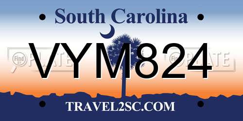 VYM824 South Carolina License Plate