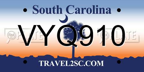 VYQ910 South Carolina License Plate