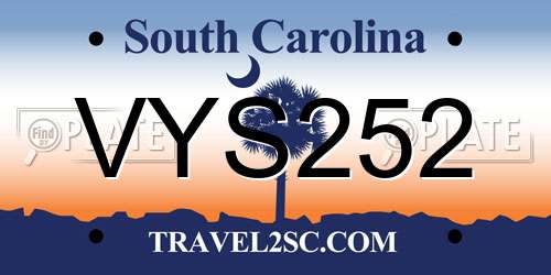 VYS252 South Carolina License Plate