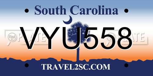 VYU558 South Carolina License Plate
