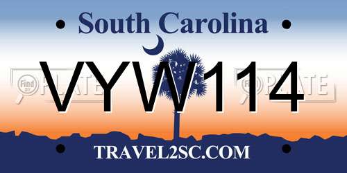 VYW114 South Carolina License Plate