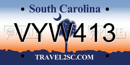 VYW413 South Carolina License Plate