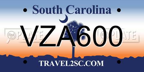 VZA600 South Carolina License Plate