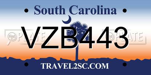 VZB443 South Carolina License Plate