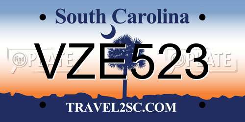 VZE523 South Carolina License Plate