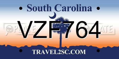 VZF764 South Carolina License Plate