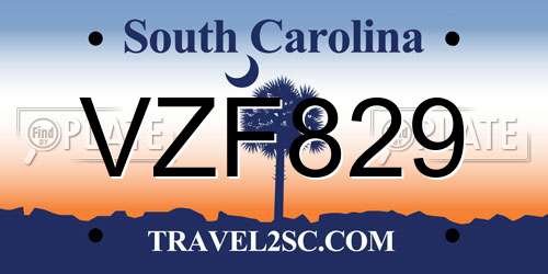 VZF829 South Carolina License Plate