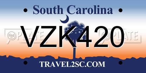 VZK420 South Carolina License Plate
