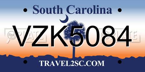 VZK5084 South Carolina License Plate
