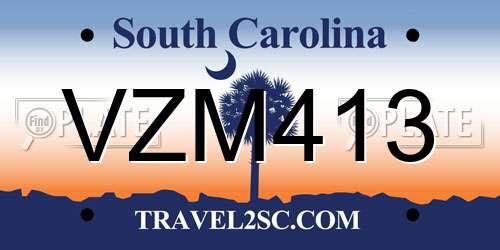 VZM413 South Carolina License Plate
