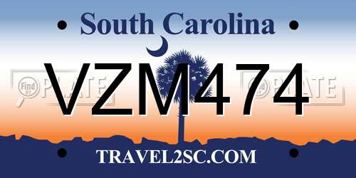 VZM474 South Carolina License Plate