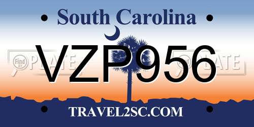 VZP956 South Carolina License Plate