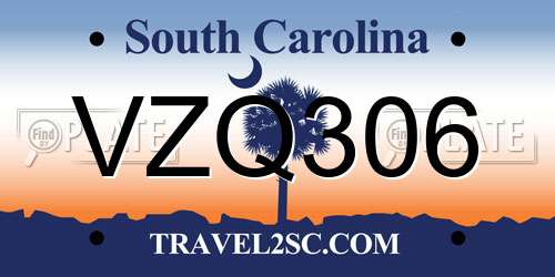 VZQ306 South Carolina License Plate