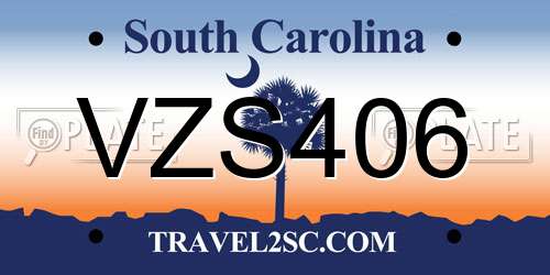 VZS406 South Carolina License Plate