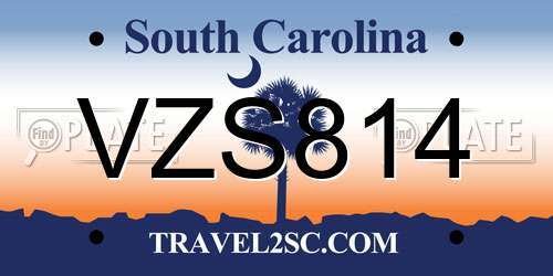 VZS814 South Carolina License Plate