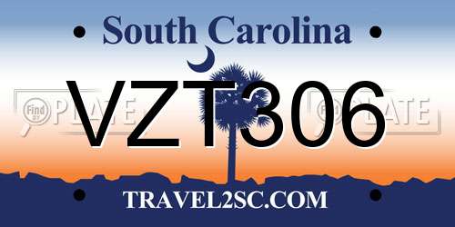 VZT306 South Carolina License Plate