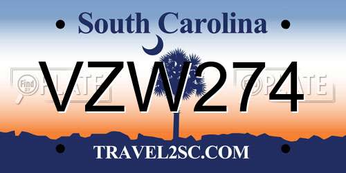 VZW274 South Carolina License Plate