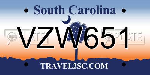 VZW651 South Carolina License Plate