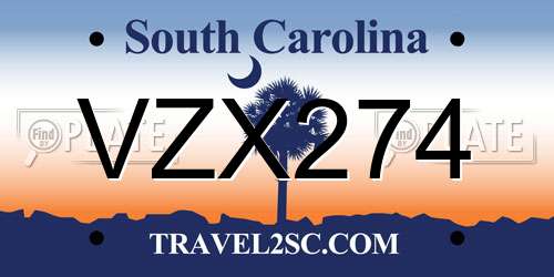 VZX274 South Carolina License Plate