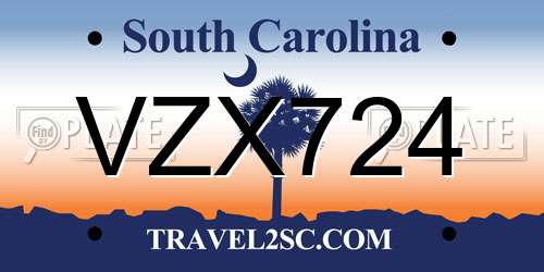 VZX724 South Carolina License Plate
